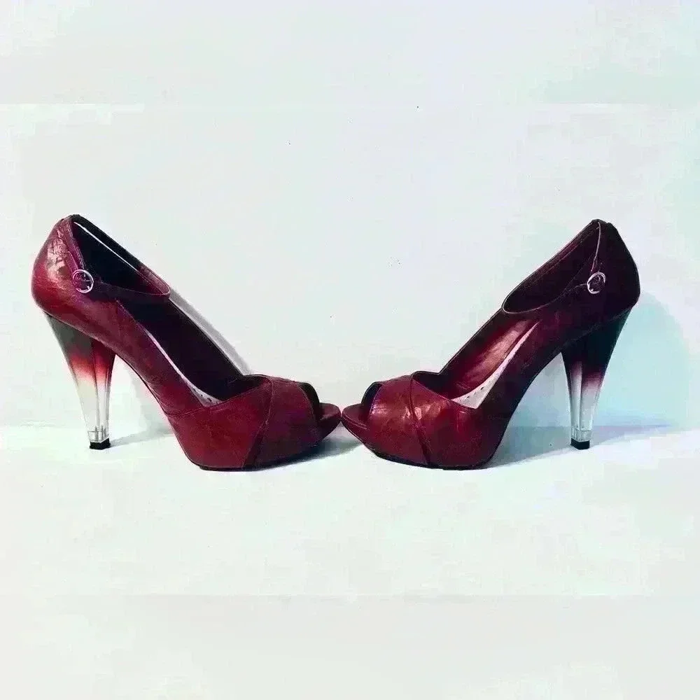 BCBGirls Ruby Red Rugged Patent Leather with Ombré Heels. Women’s Size 10